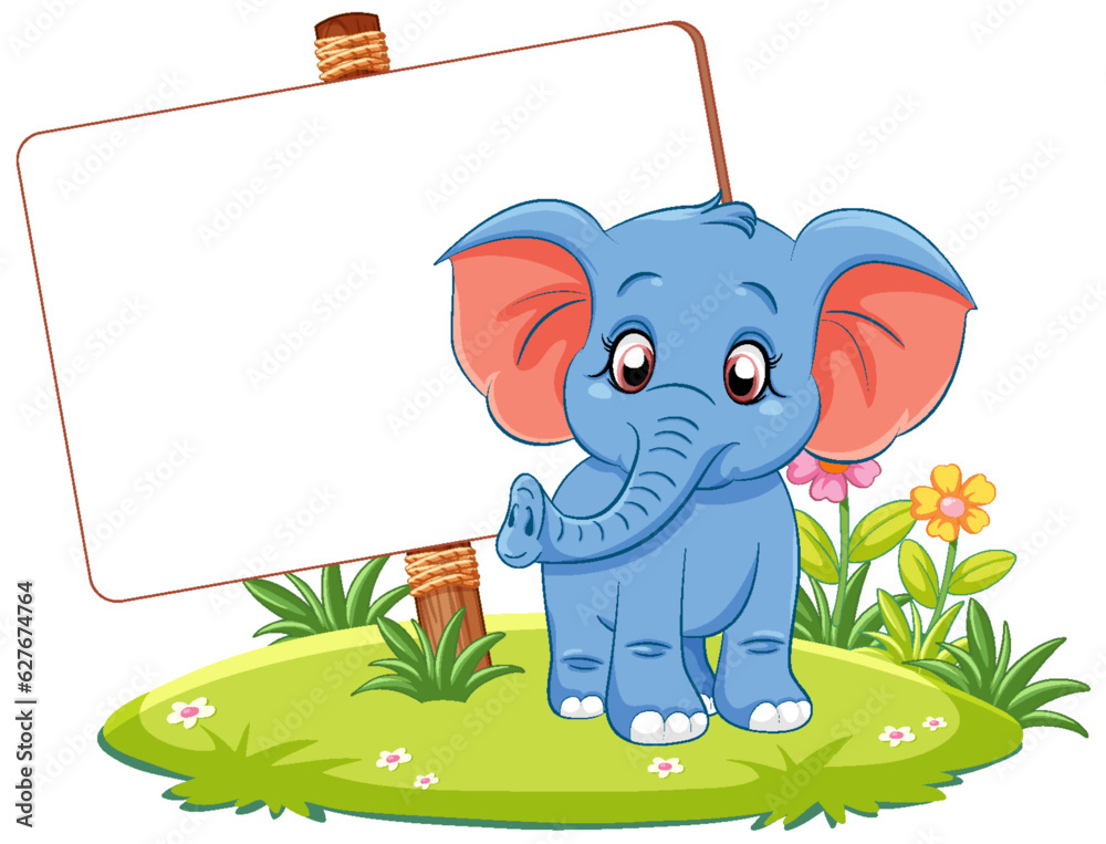 Cartoon Elephant in Nature Scene