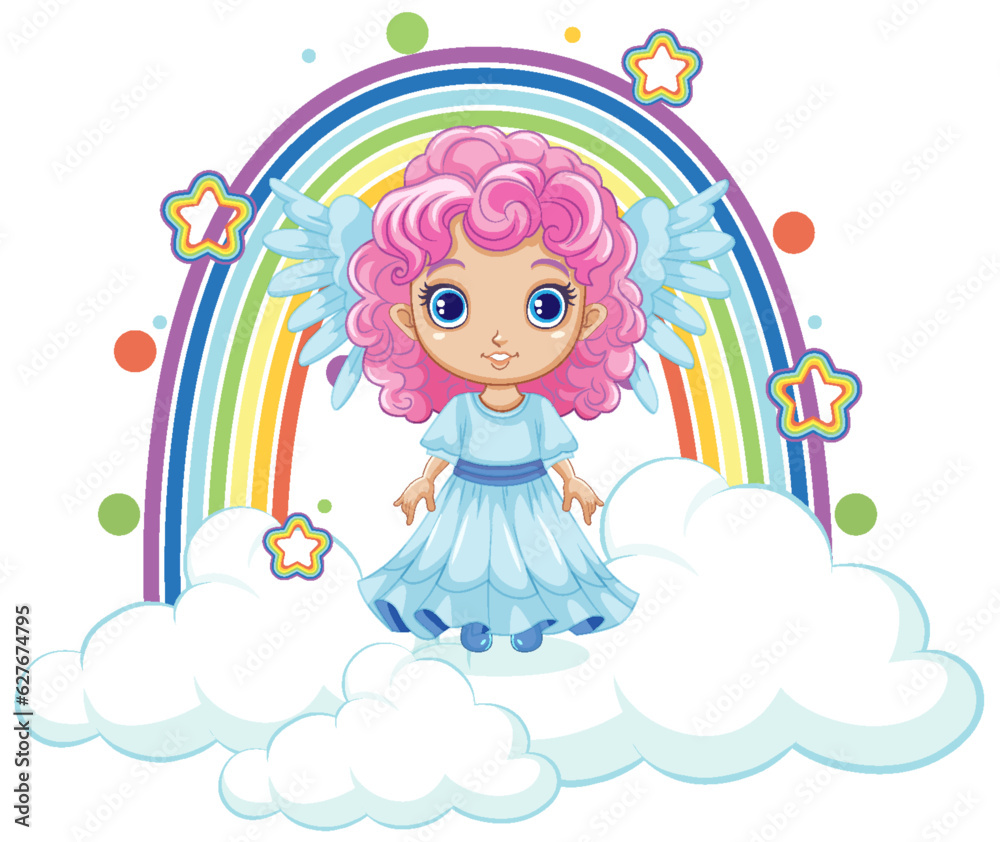 Angel Flying Over Rainbow Background