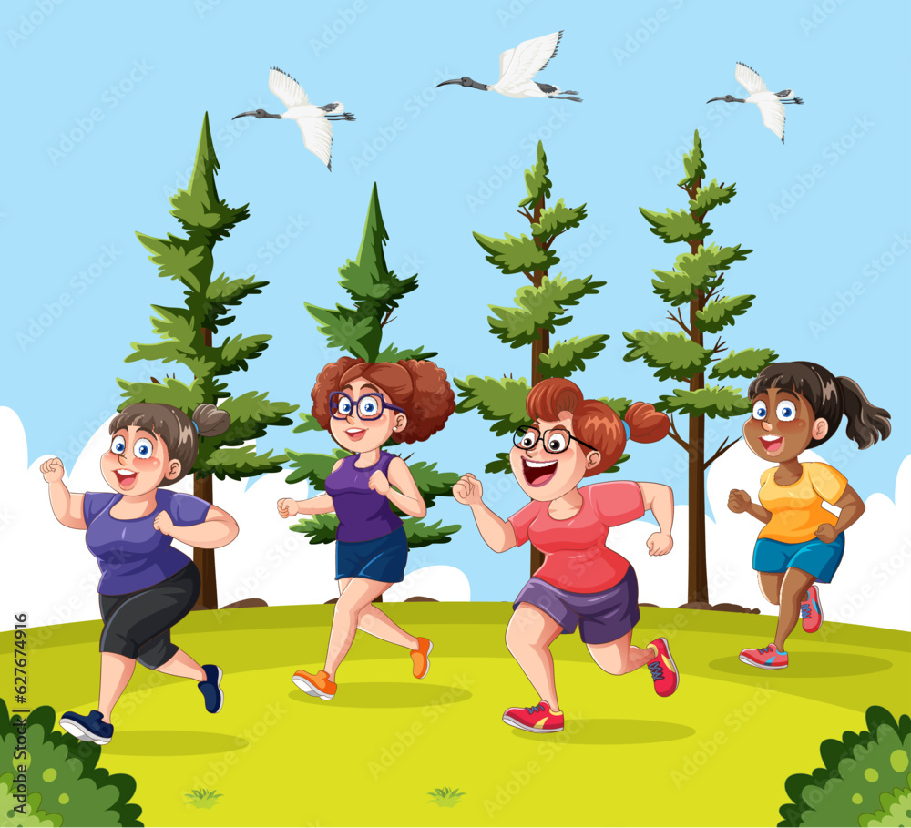 Group of Multicultural Women Jogging