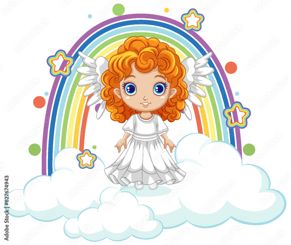 Angel Flying Over Rainbow Background