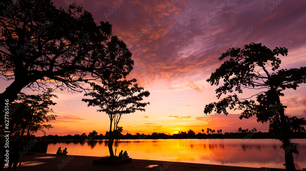 amazing panoramic sunrise or sunset sky with gentle colorful clouds. Long panorama, crop it.holiday 