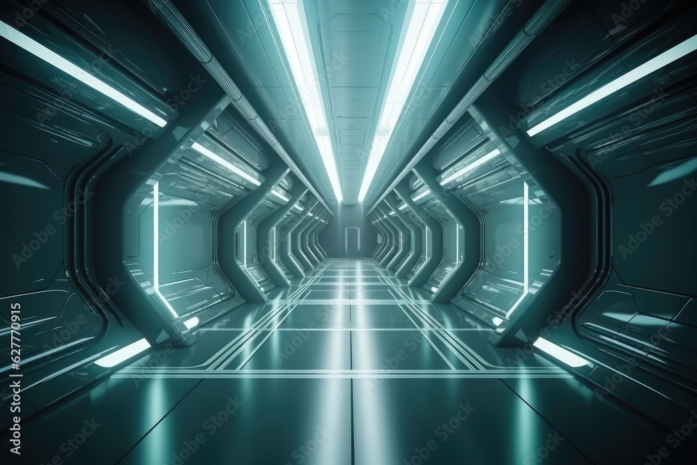 Sci fi corridor concept design and modern future background, generated by AI