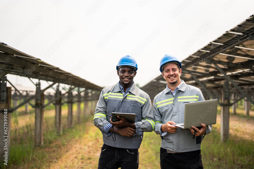 Portrait of engineer work to maintenance of photovoltaic panel system.