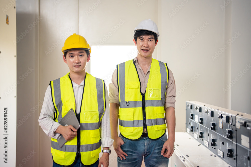 Portrait of Asian man industrial worker working in manufacturing plant. 