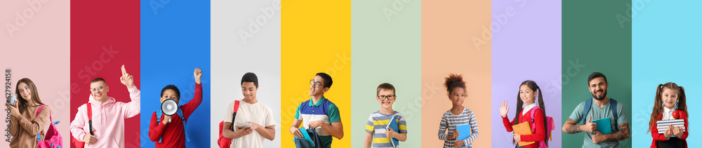 Set of different pupils on color background