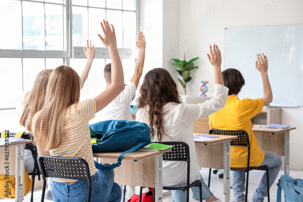 Group of students having lesson in classroom