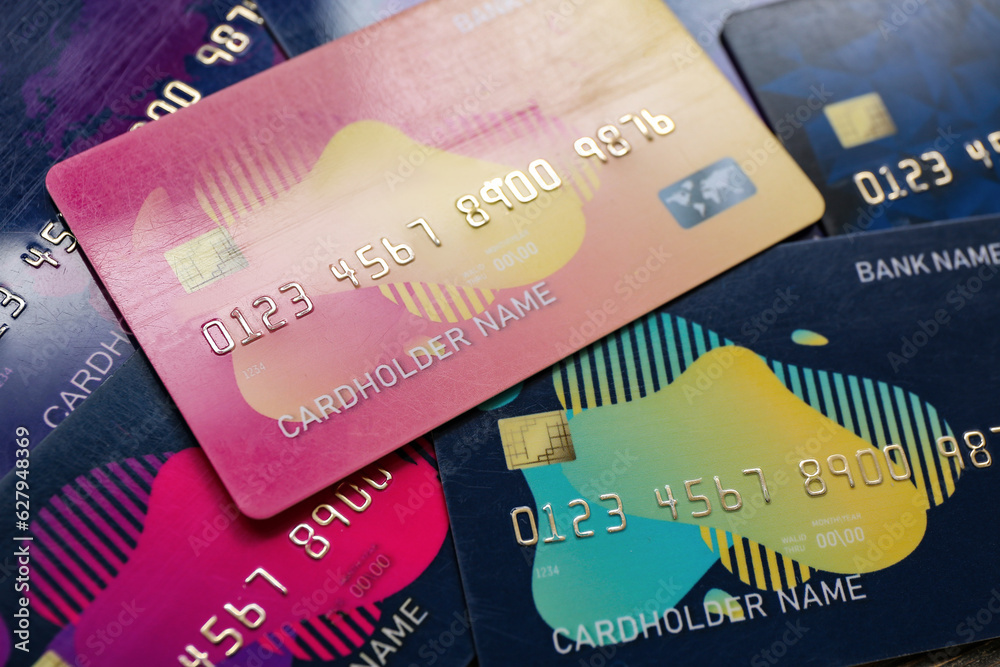 Texture of many credit cards as background