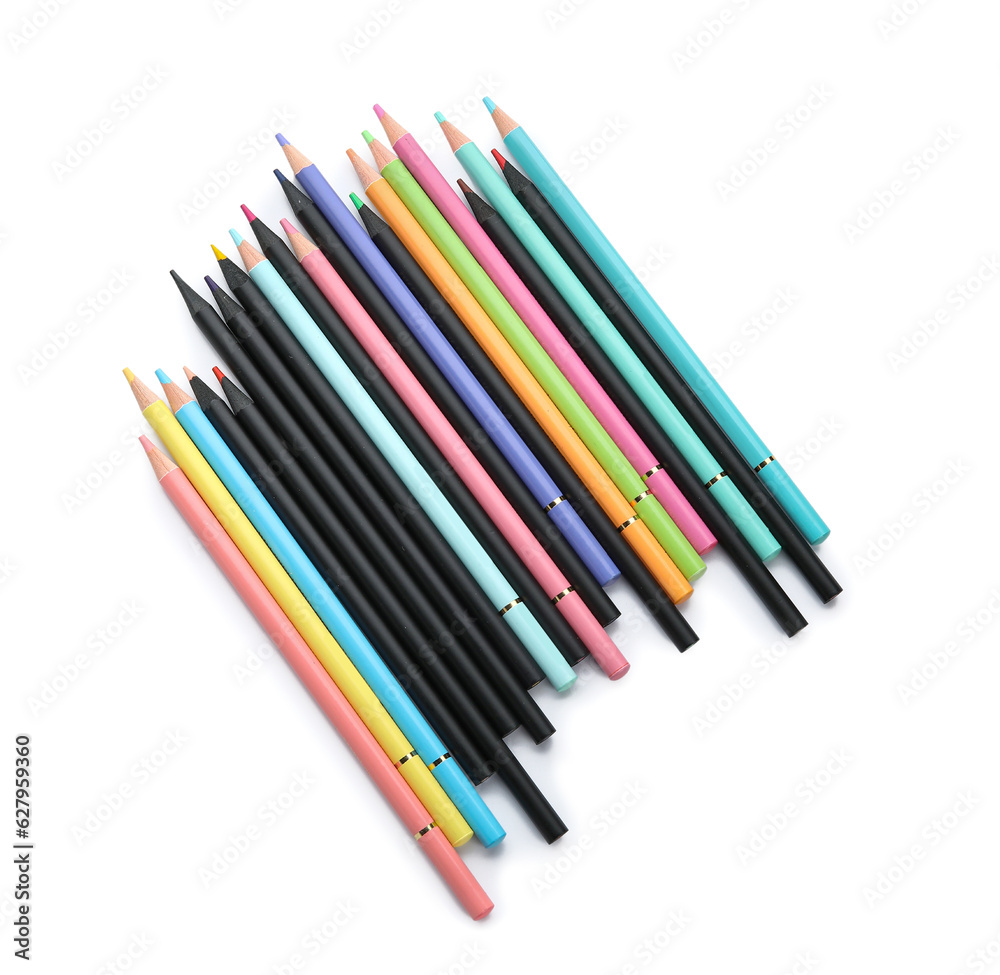 Set of colorful pencils on white background