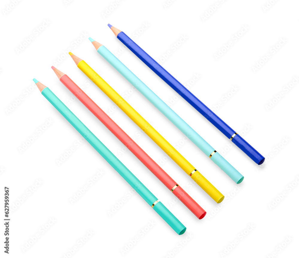 Set of colorful pencils on white background