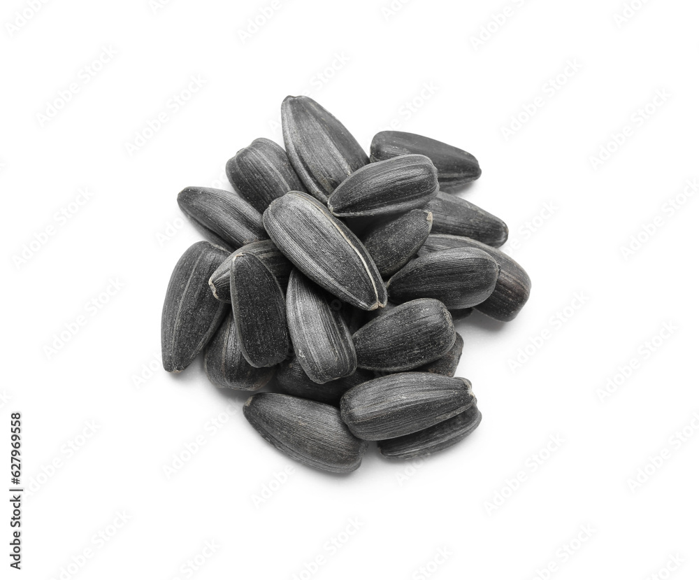 Sunflower seeds on white background