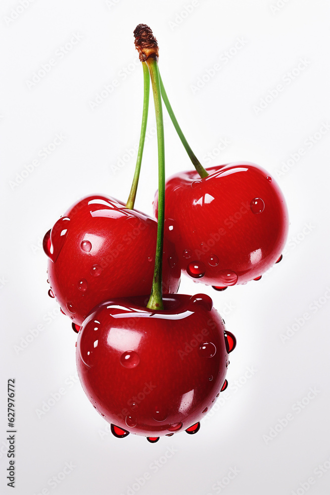 cherries stock photo white background, in the style of highly realistic