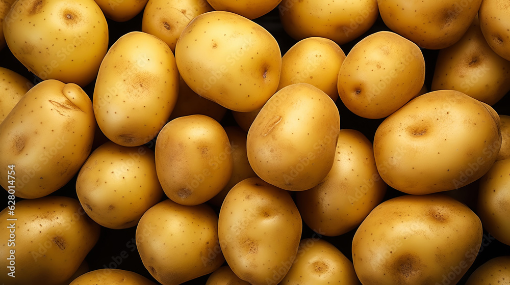 Fresh potatoes with water drops background. Vegetables backdrop. Generative AI