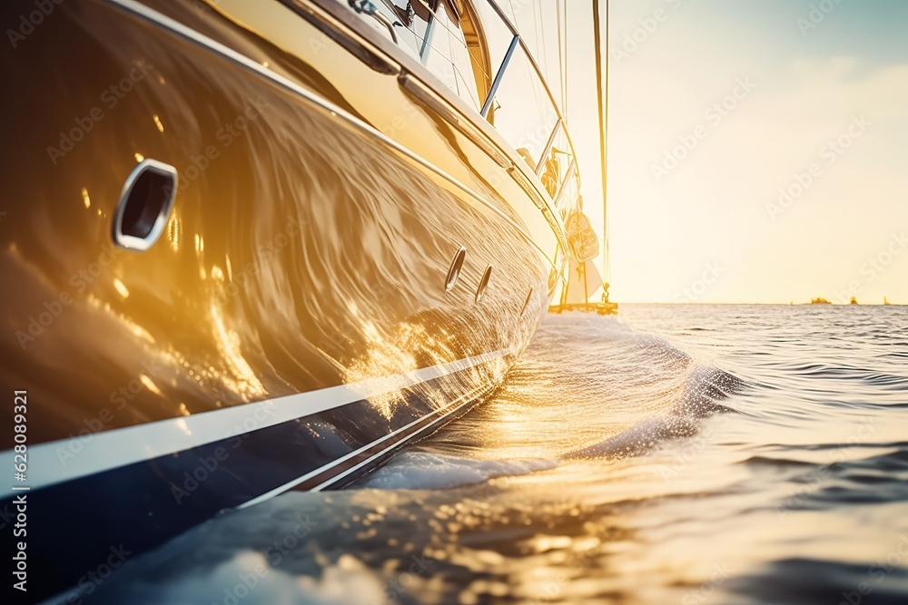 ocean view from luxury yacht, golden hour bliss