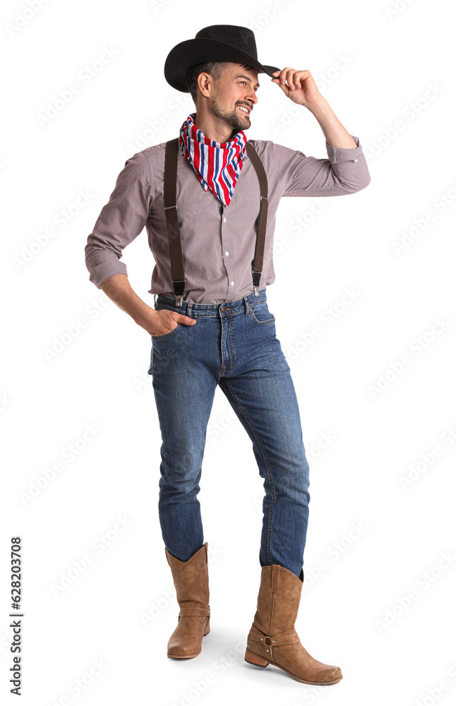 Handsome cowboy on white background