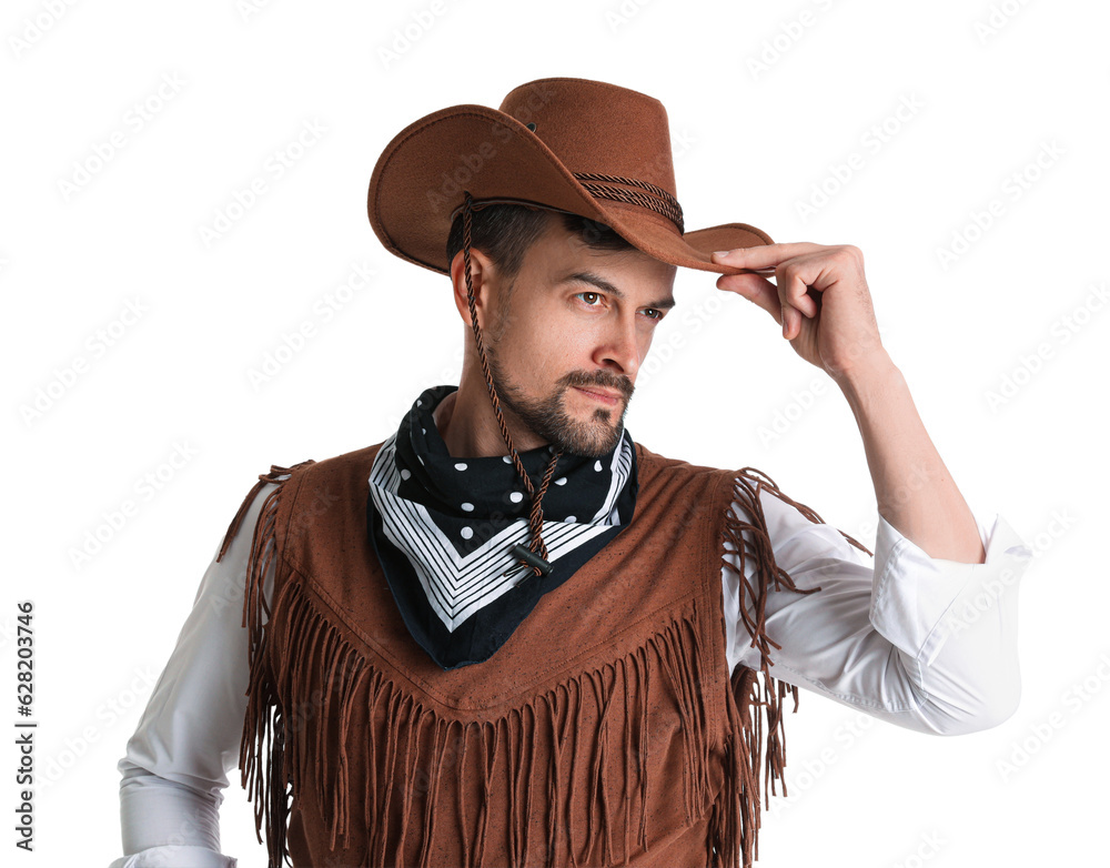 Handsome cowboy on white background