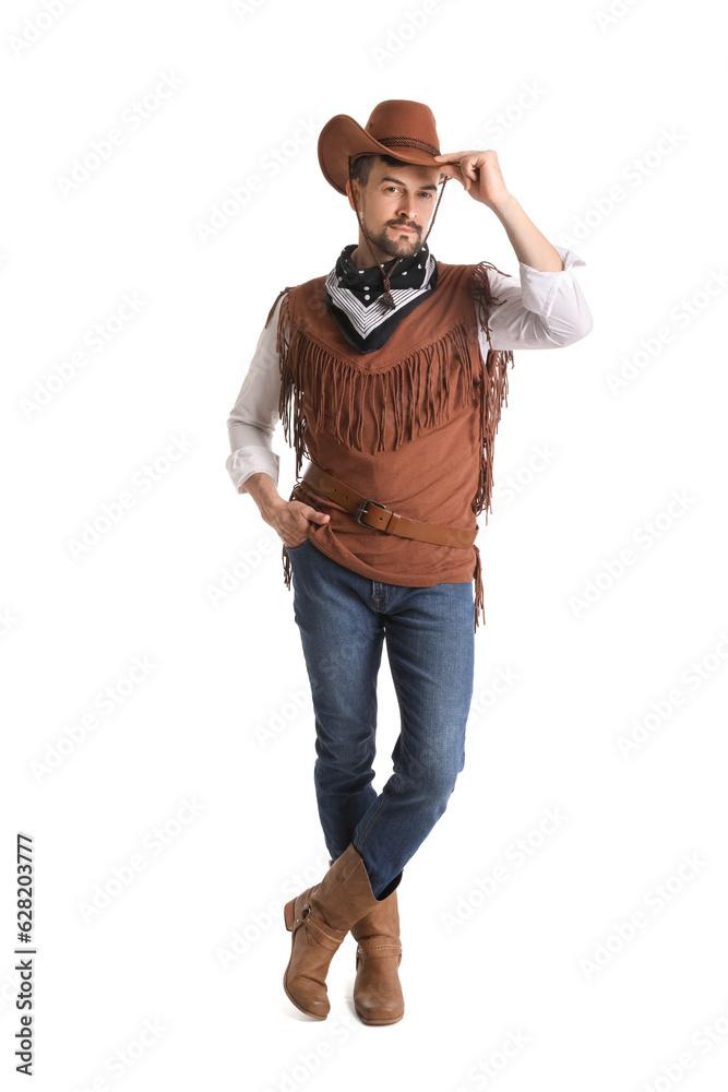 Handsome cowboy on white background