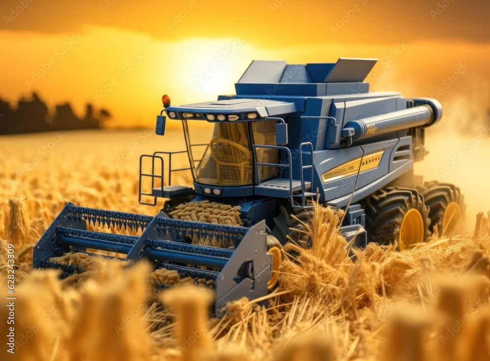 Combine harvester in a wheat field