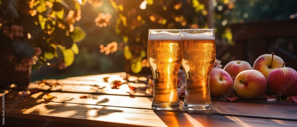 Apple cider on table with apples