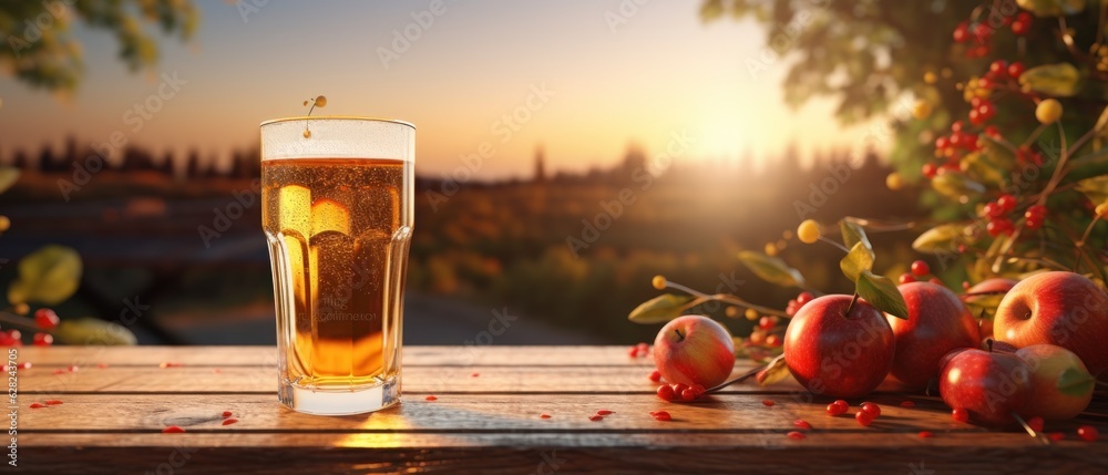 Apple cider on table with apples