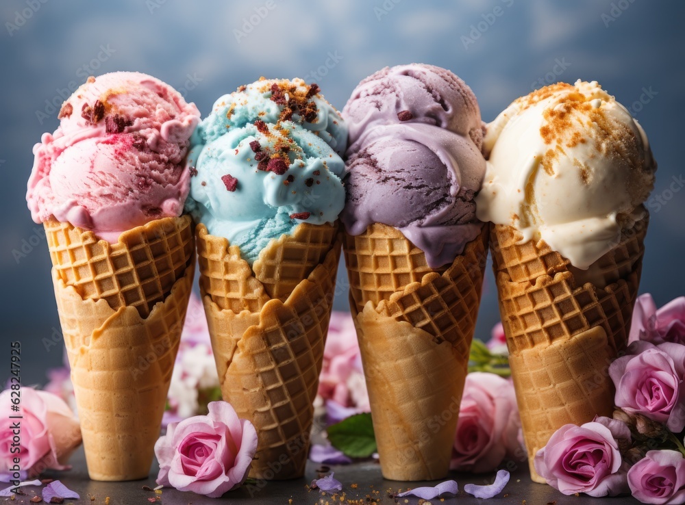 ice cream cones with mixed flavors