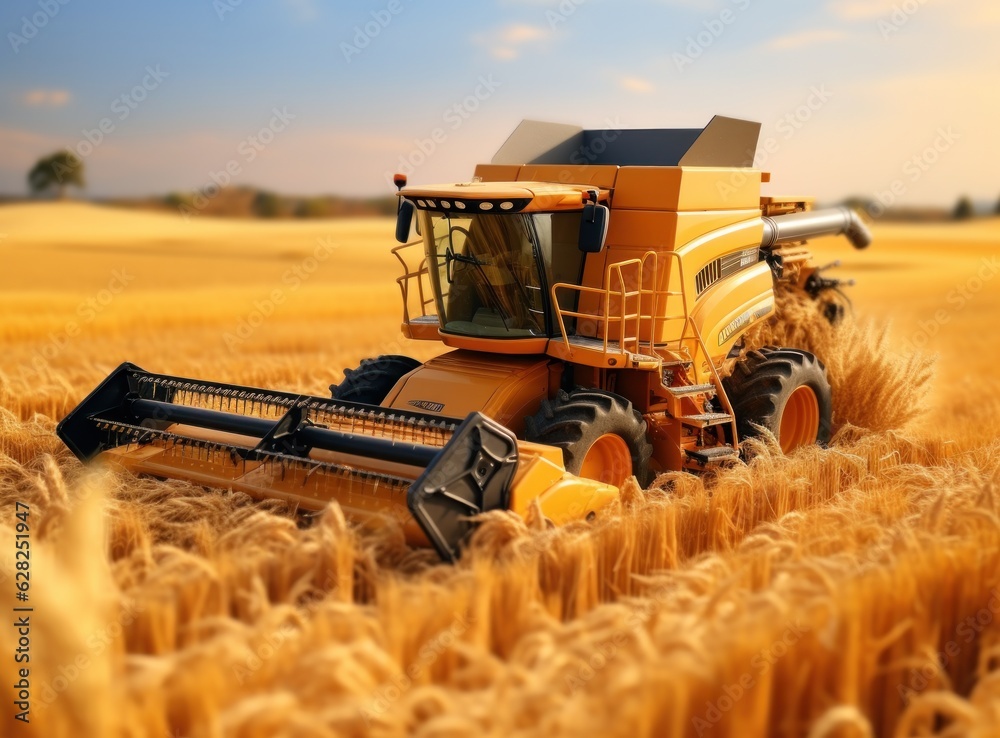 Combine harvester in a wheat field