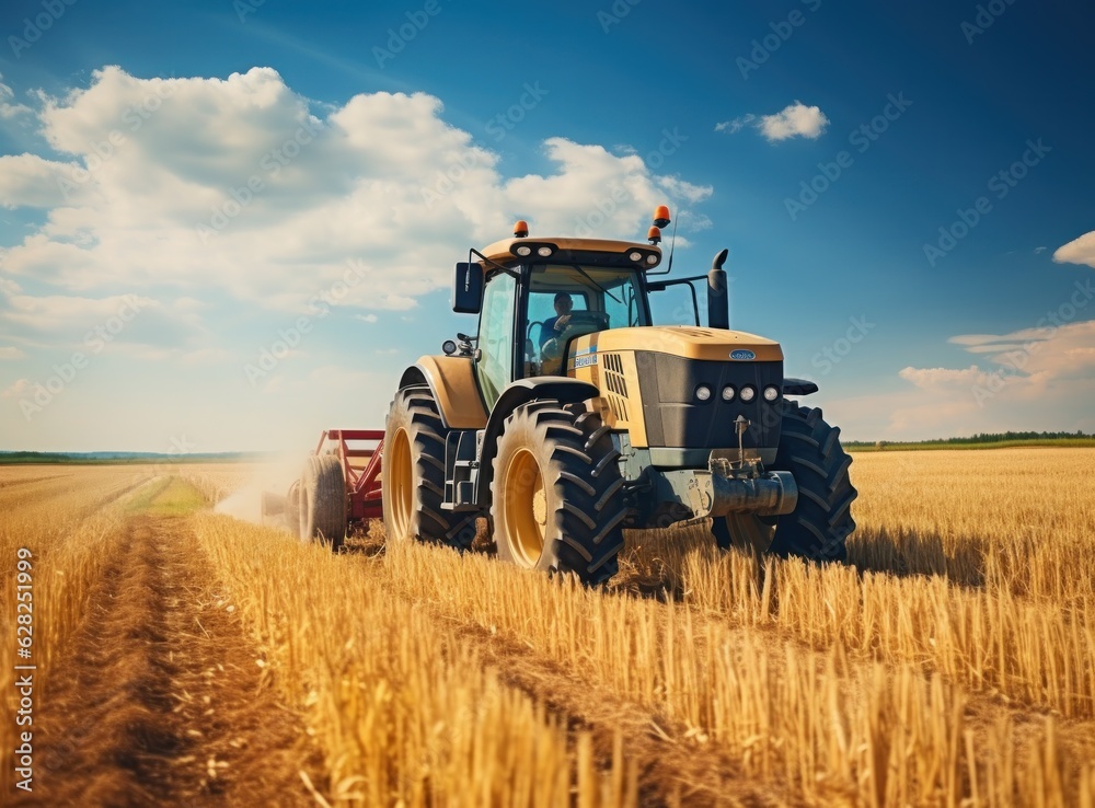 Combine harvester in a wheat field