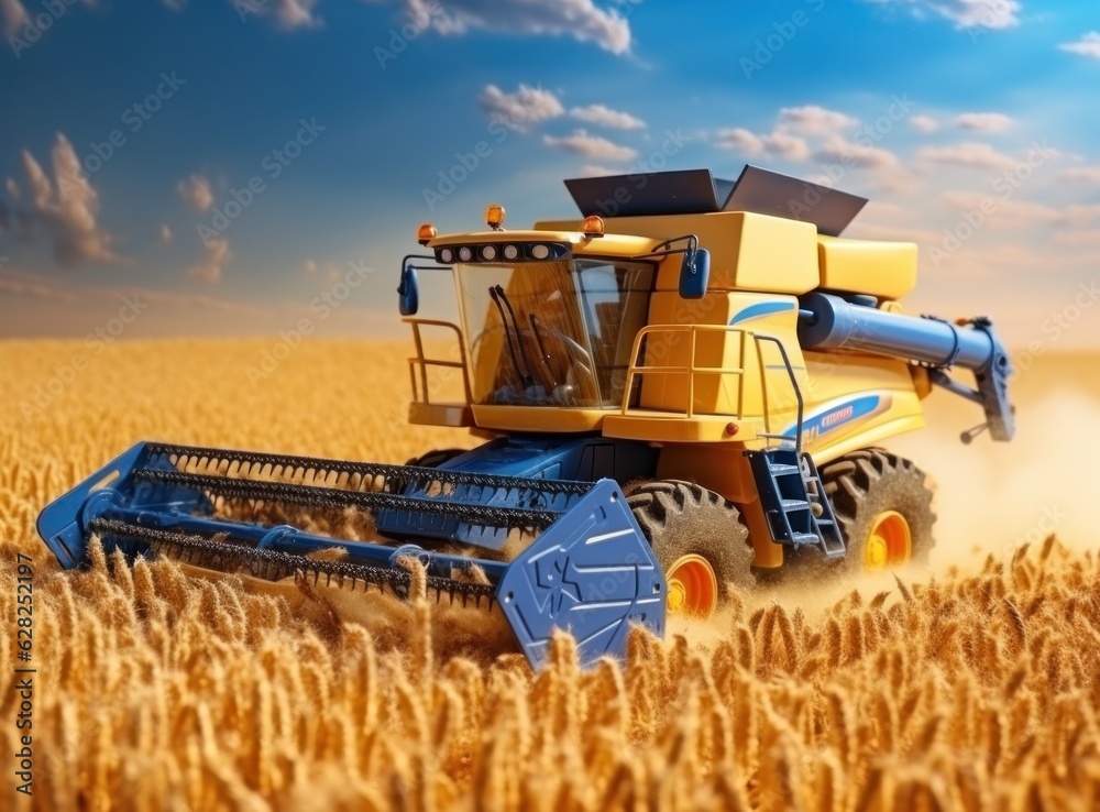 Combine harvester in a wheat field