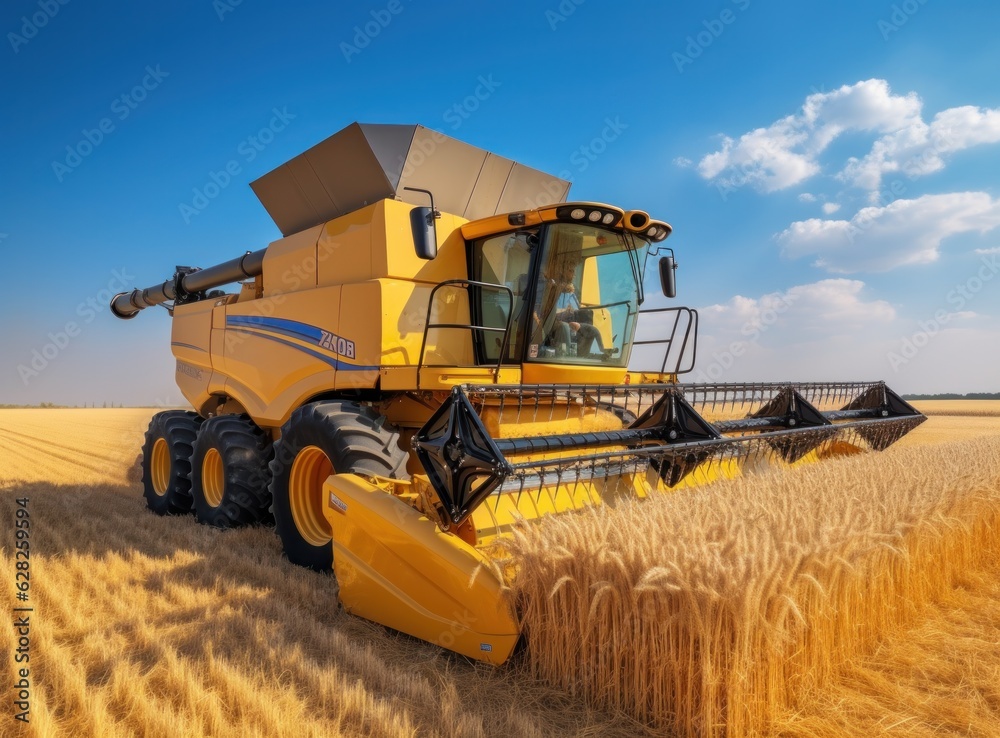 Combine harvester in a wheat field