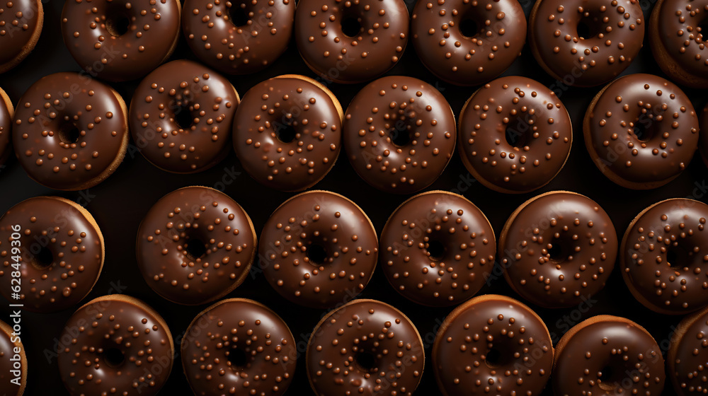 Donut with chocolate glaze background. Round american chocolate doughnuts. Generative AI