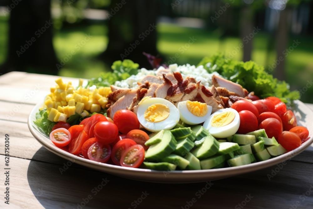 The Cobb salad is an American garden salad. Generative AI