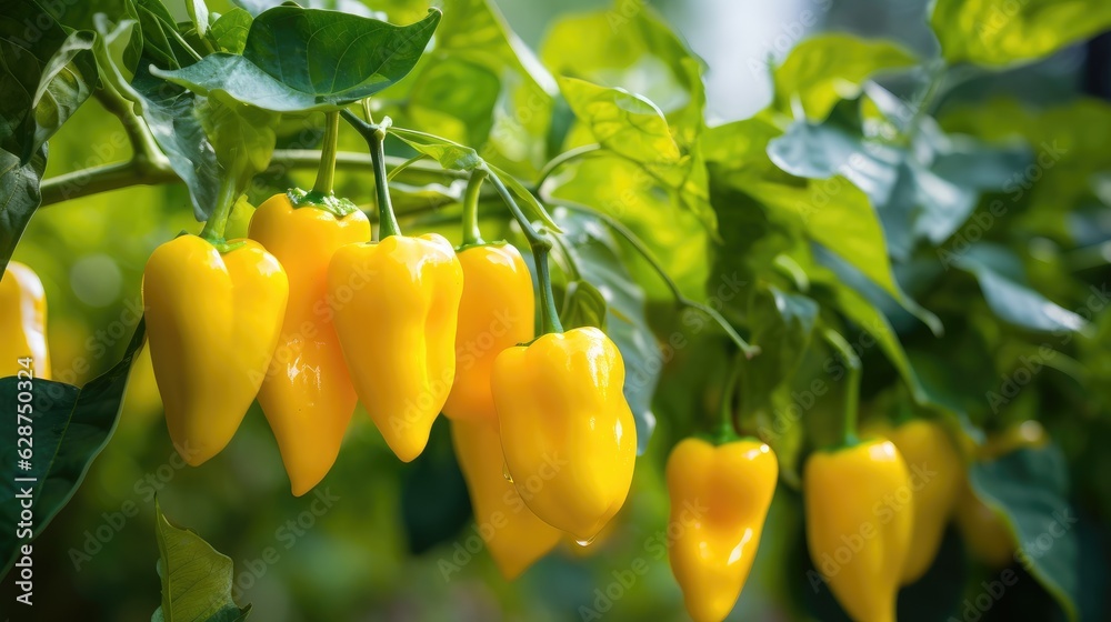 Yellow peppers agriculture harvesting. Generative AI