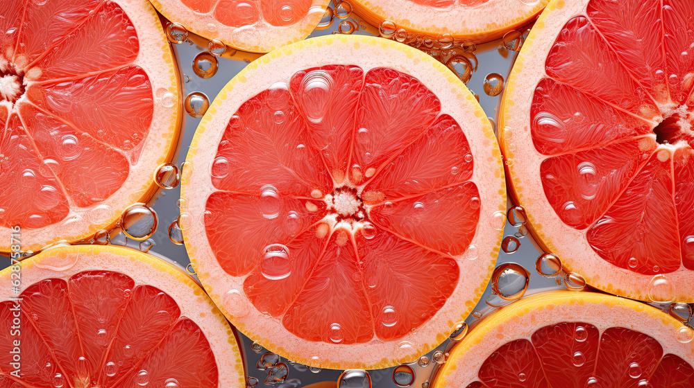 grapefruits on the water, fresh grapefruits seamless background, adorned with glistening droplets of