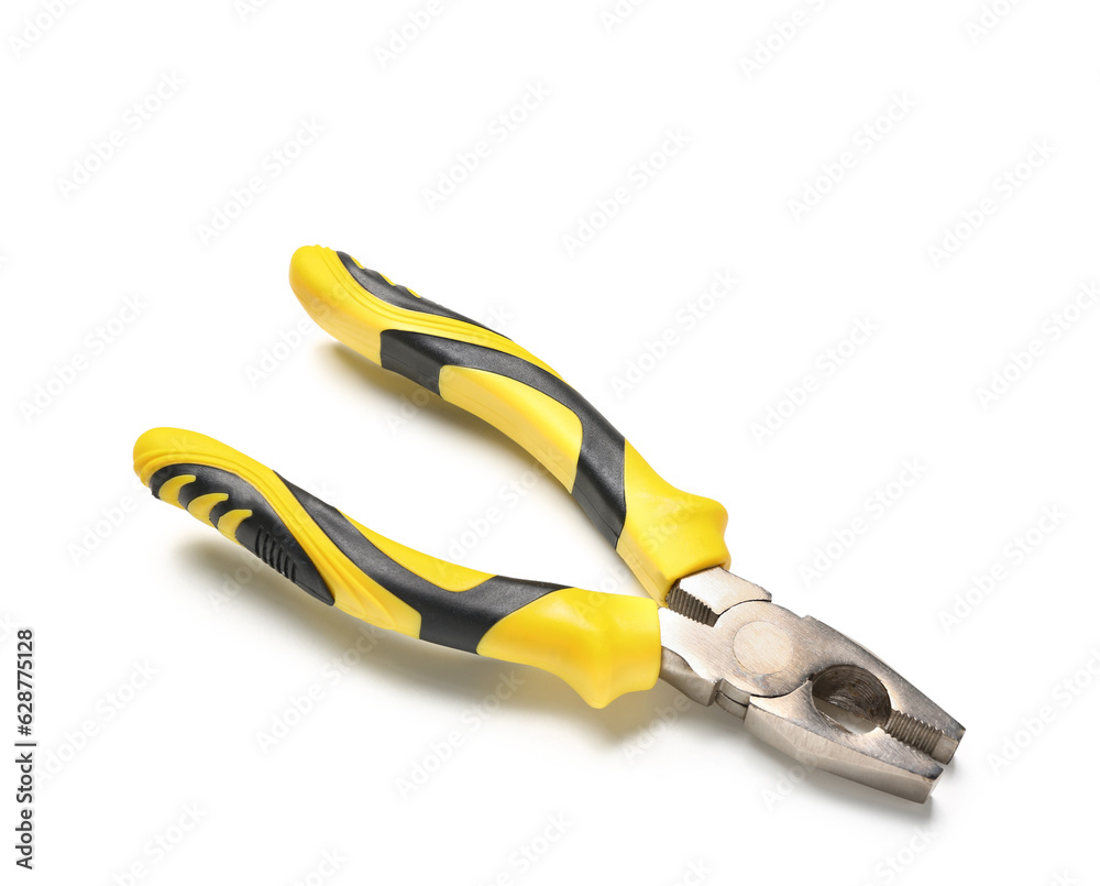 Yellow pliers isolated on white background