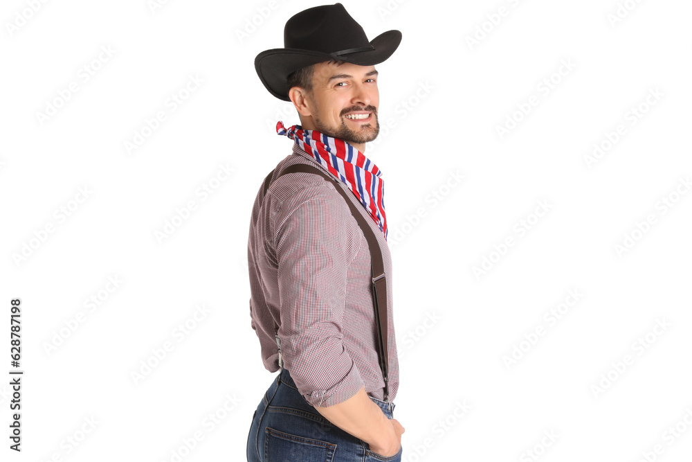 Handsome cowboy on white background