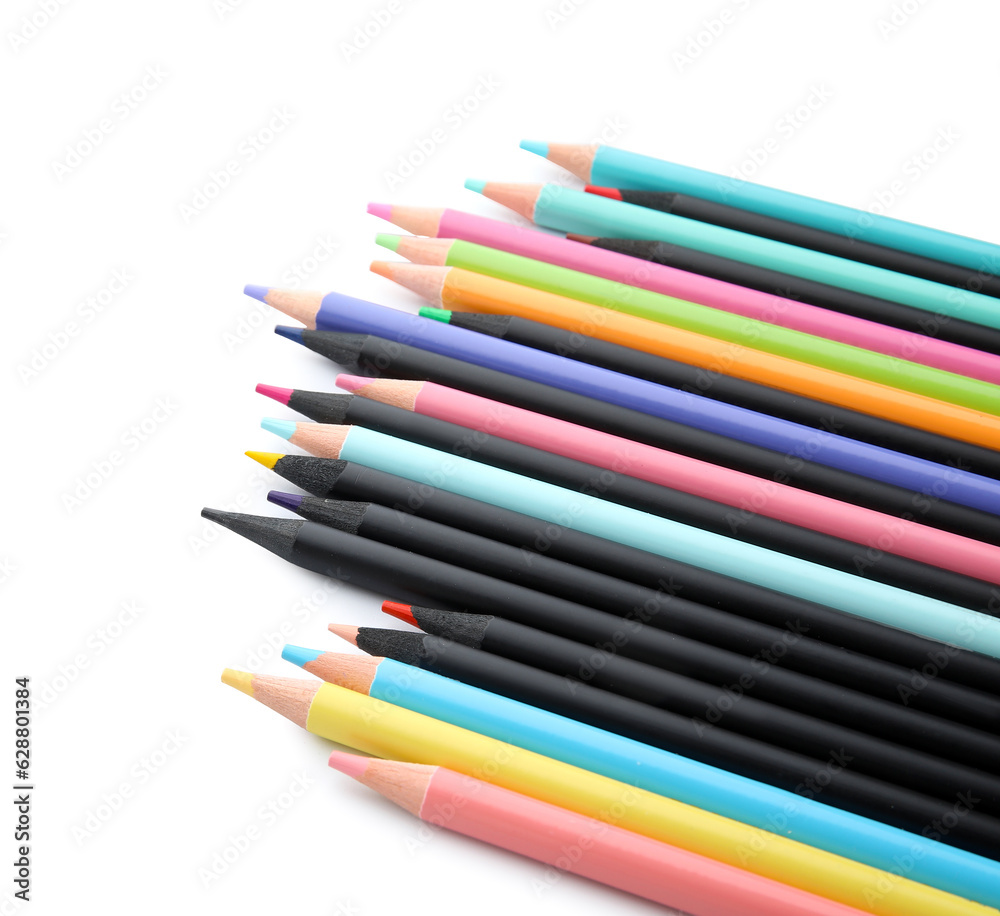 Set of colorful pencils on white background