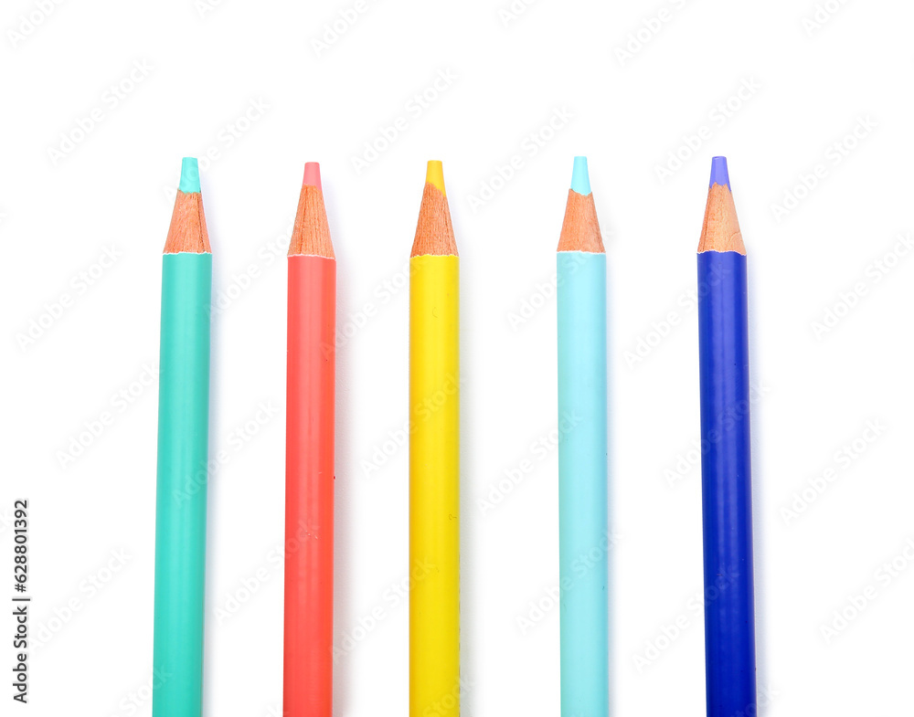 Set of colorful pencils on white background