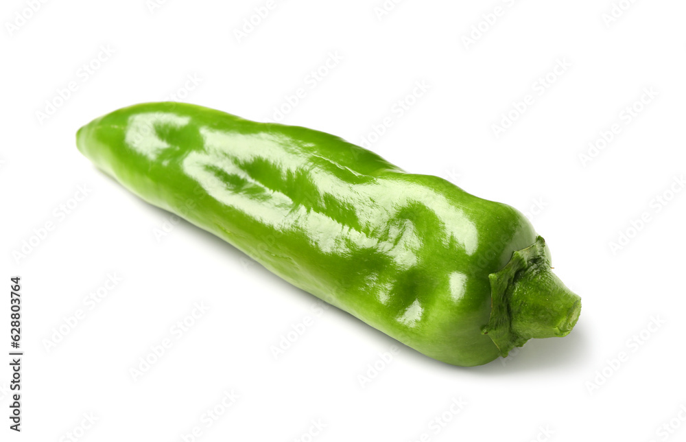 Green chili pepper on white background