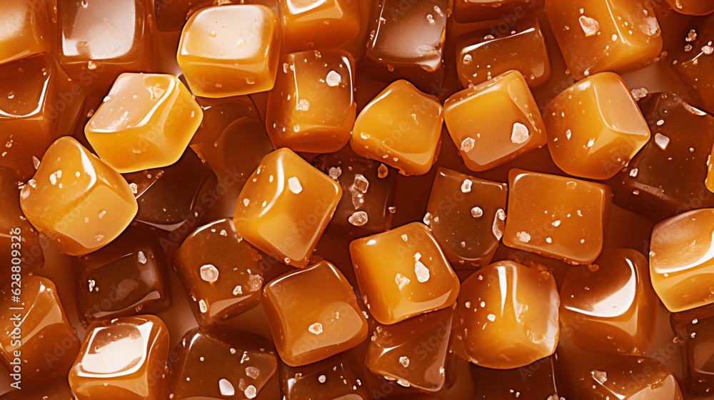 Toffee candy, caramel candies background. Sweet backdrop. Generative AI