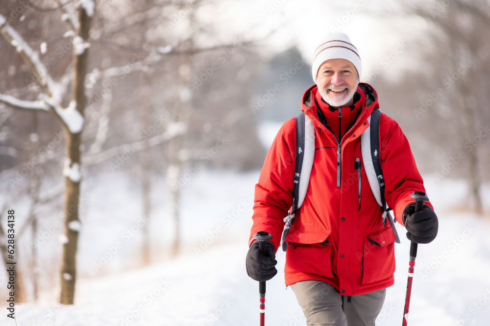 Elderly person walking in the snow