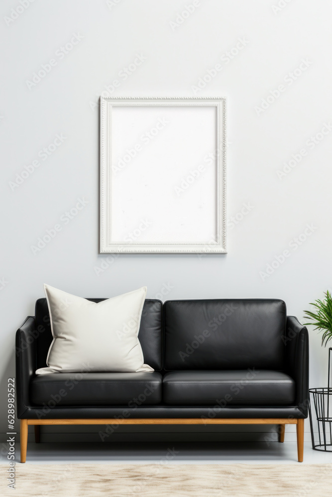 Modern living room with empty frame mockup