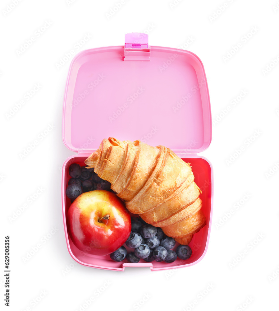 Lunchbox with yummy food isolated on white background