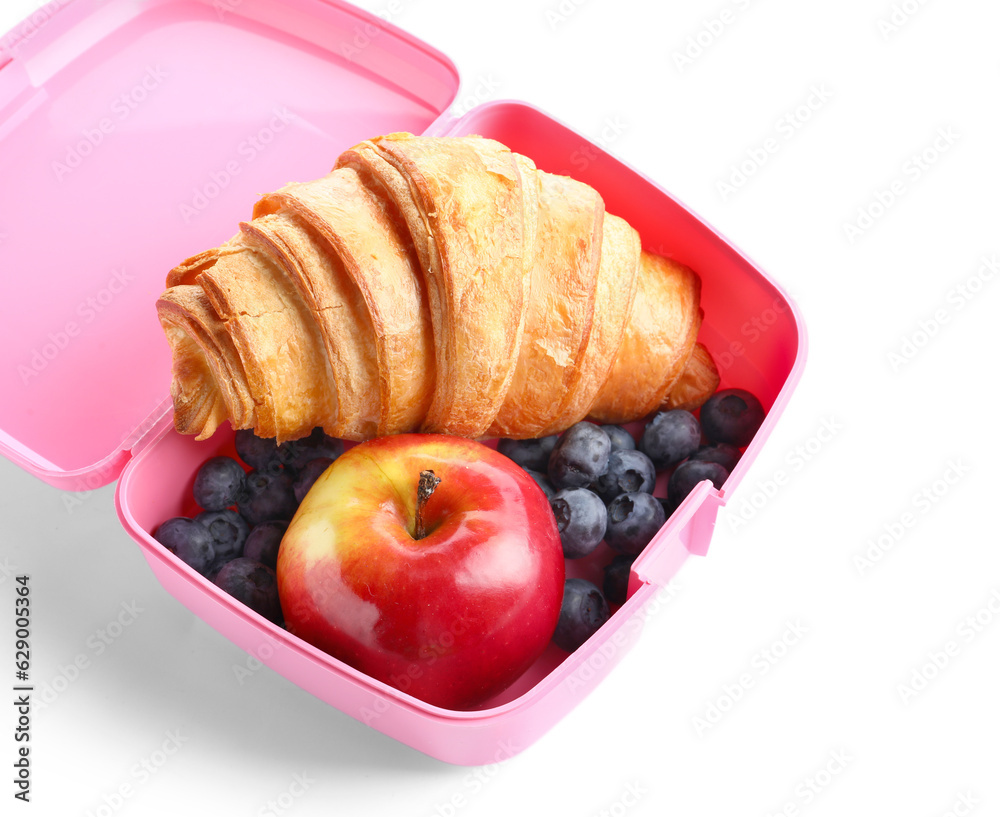 Lunchbox with yummy food isolated on white background