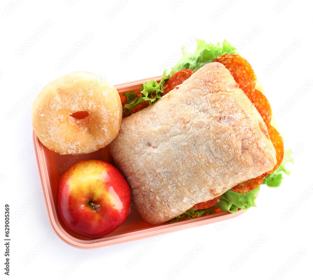 Lunchbox with yummy food isolated on white background