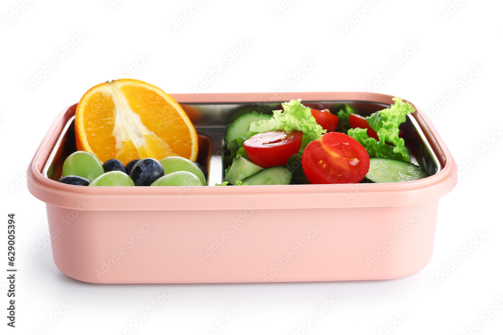 Lunchbox with delicious food isolated on white background