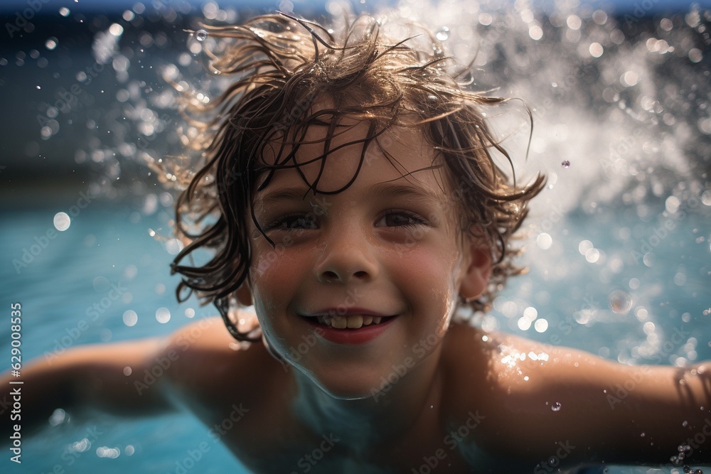 A child dives in a swimming pool