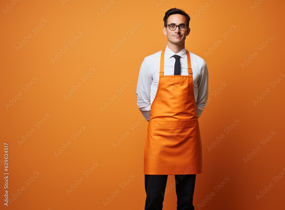 Chef on vivid orange background.