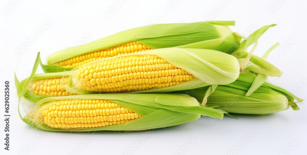 Corn with leaves and earns isolated