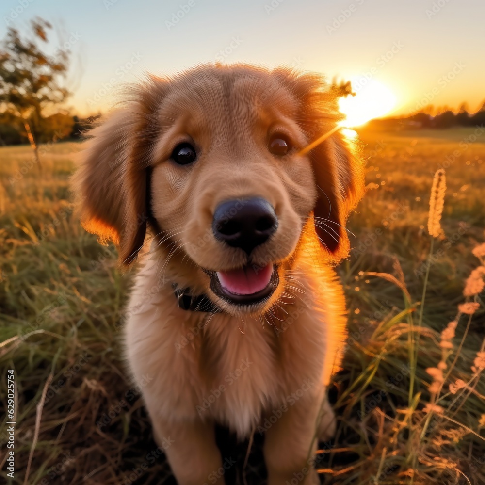 Cute golden puppy portrait