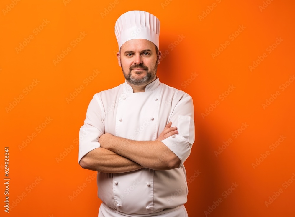 Chef on vivid orange background