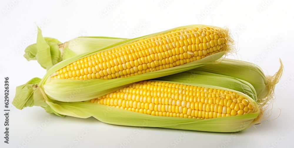 Corn with leaves and earns isolated